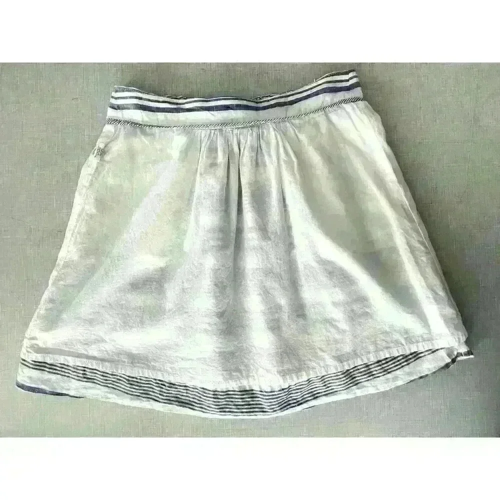 J Crew Wmns Sz 0 Boardwalk Linen Skirt Blue White Stripe A-line Casual Summer